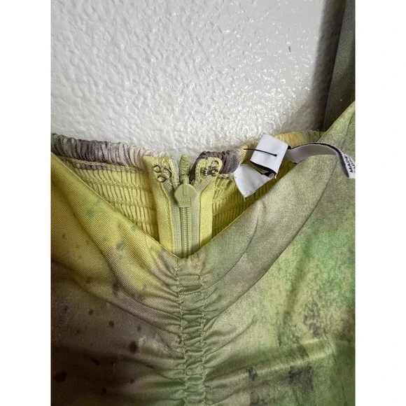 Dkny Midi Dress Womens S Watercolor Hues Ruched Printed Satin Short Sleeve NWT - Picture 8 of 11